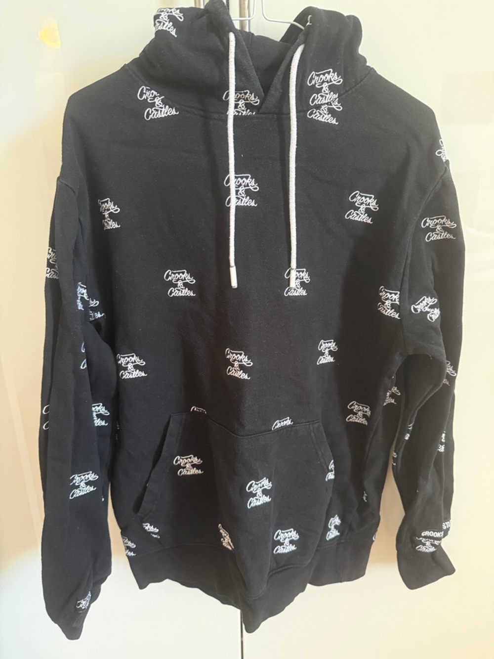 Crooks & Castles Black Hoodie with White Logo Embroidery